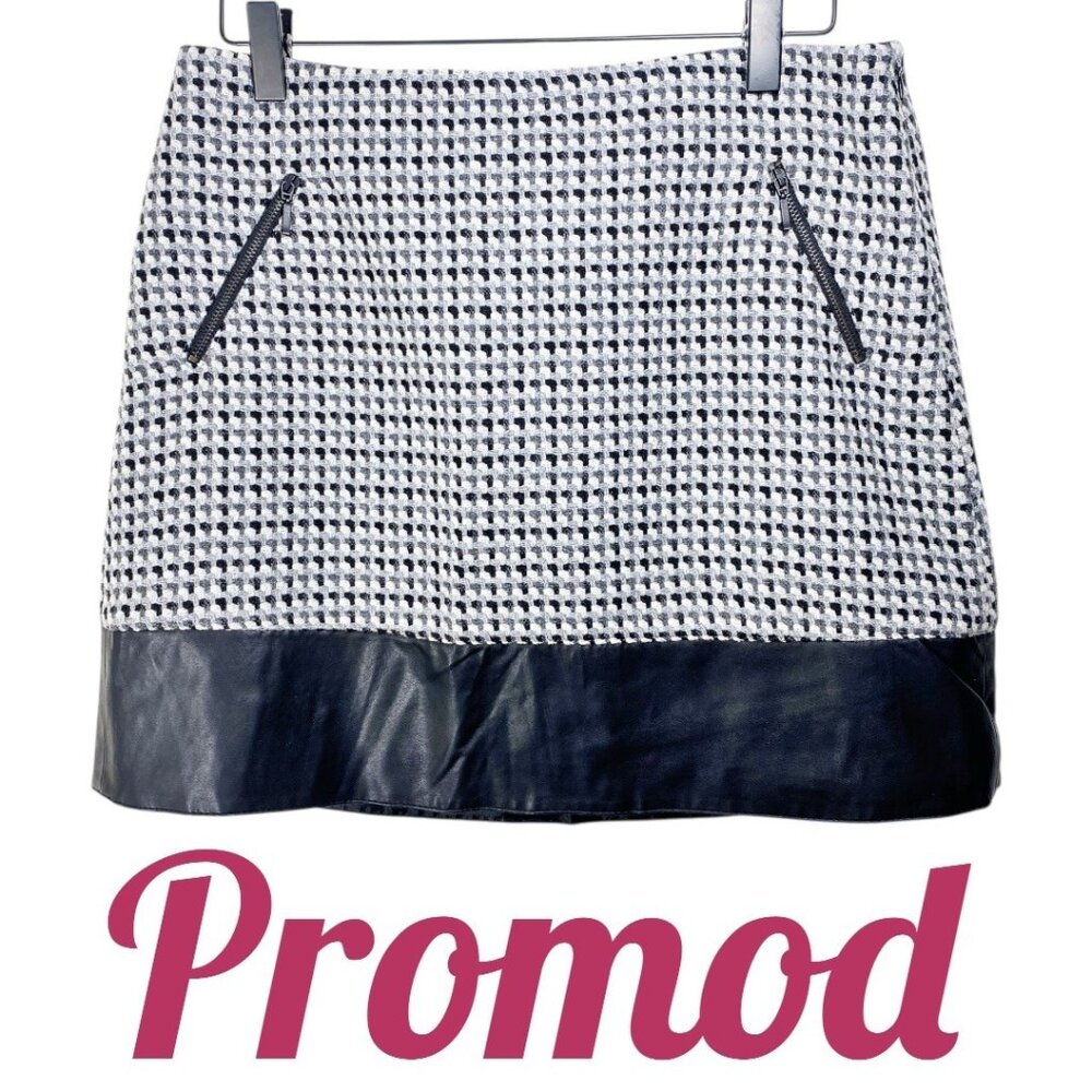 PROMOD VINTAGE HOUNDSTOOTH‎ FAUX LEATHER MINI SKIRT GRUNGE OFFICE, SIZE 8